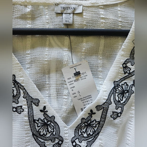 TRISTAN white embroided sheer peasant dress bell sleeves sz Large NWT bohemian - Picture 3 of 9